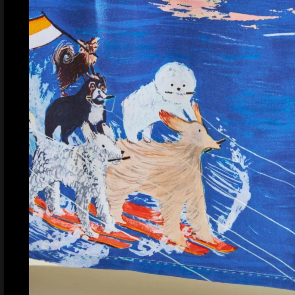⭐️ Waterskiing Dogs Puppy Animal Water Boat Fish Boho Chic Art Farm Dish Towel